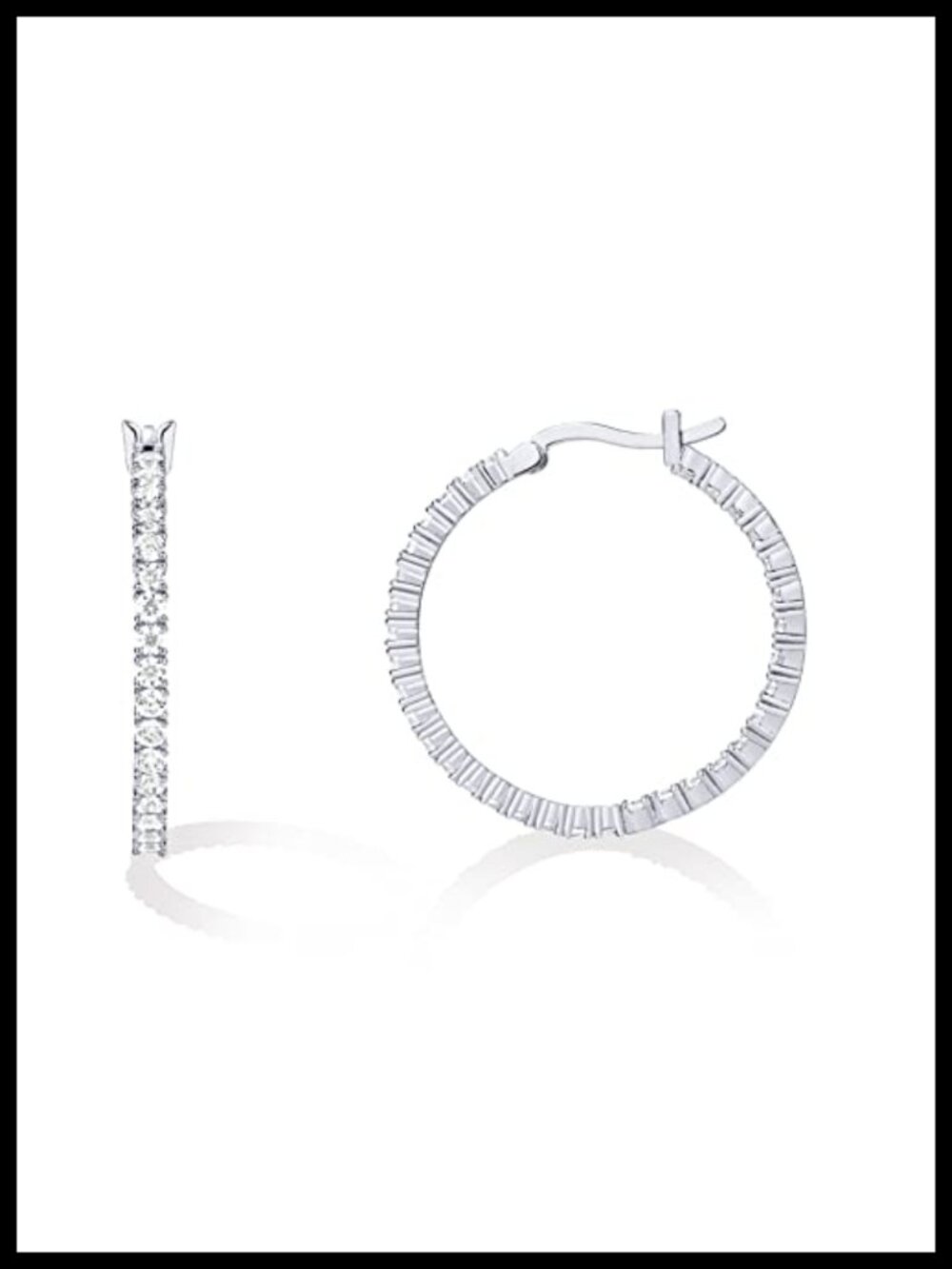 14K Gold Plated Cubic Zirconia Hoop Earrings 30mm Inside Out CZ